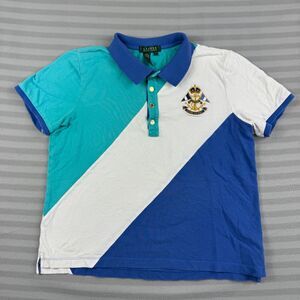Vintage Lauren Ralph Lauren Polo Shirt Women's Large Blue White Crest Logo